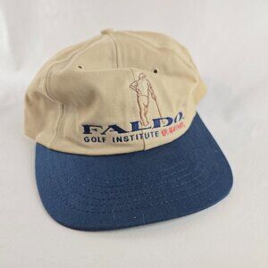 Faldo Golf Institute Mens Khaki Blue Strapback Hat Adjustable Cap Marriot Texace